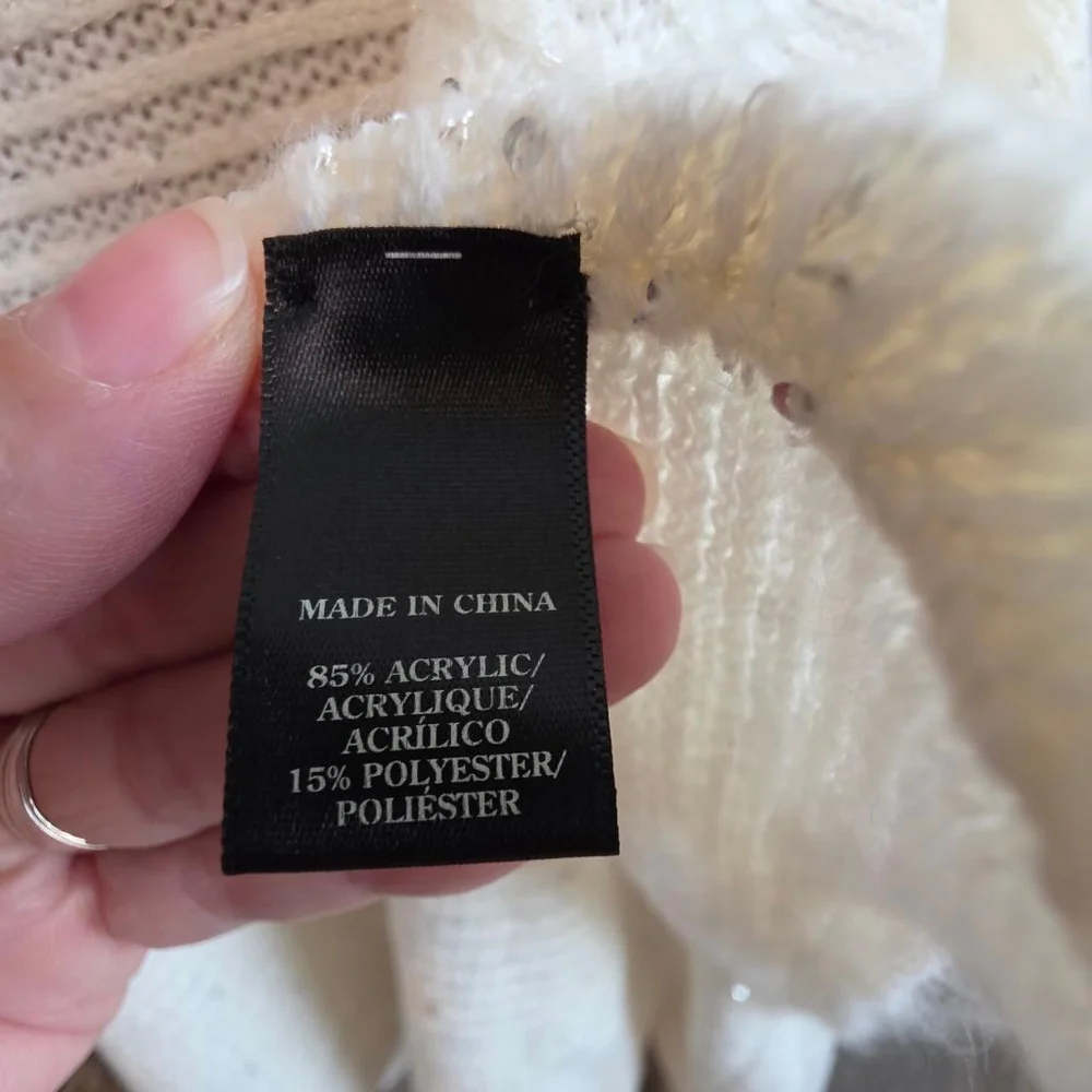 Women's Ann Taylor Factory Ivory Silver Sequin Cowl Neck Poncho